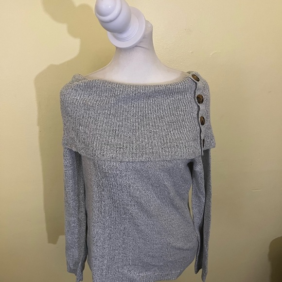 Croft & Barrow Gray Off-the-Shoulder Sweater Knit Casual - Picture 1 of 6